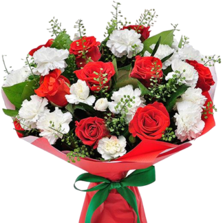 Red roses and white carnations